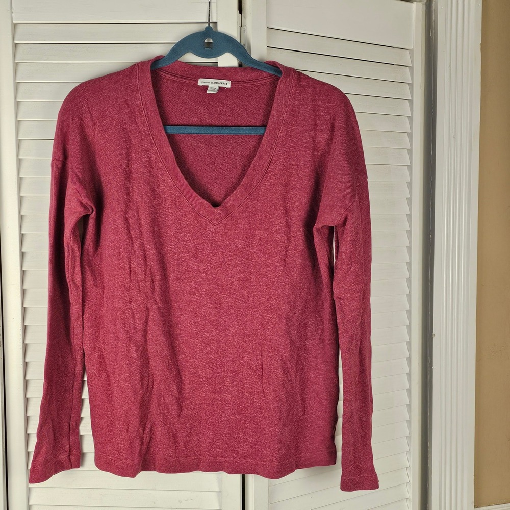Standard‎ James Perse Womens Red Boxy V Neck Terry Pullover Sweater 2 Medium